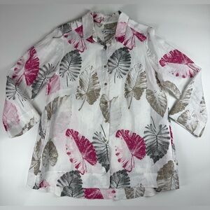 iLinen 100% Linen Button Tunic Top XL Pockets Tropical Boho Chic Artsy Resort